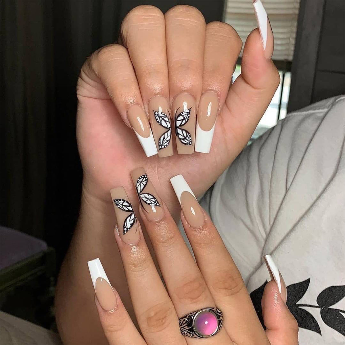 White French Butterfly Press On Nail